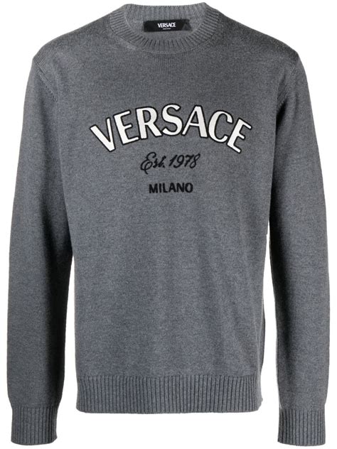 Versace Milano Stamp Embroidered Wool Jumper 